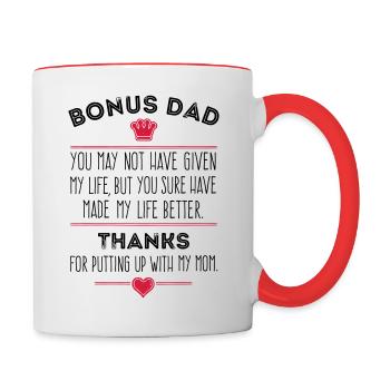 Bonus Dad Stiefvater Bonuspapa Vater Spruch - Tasse zweifarbig - Weiß/Rot - Rechts