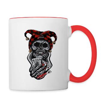 Harlekin/ Schädel/ Joker - Tasse zweifarbig - Weiß/Rot - Rechts