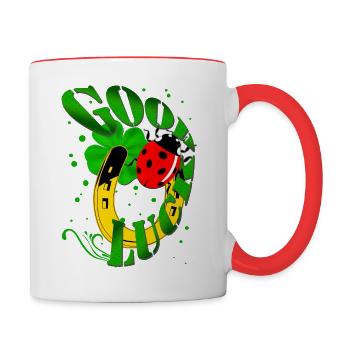 GOOD LUCK Horseshoe Clover Ladybug - Contrasting Mug - white/red - Right