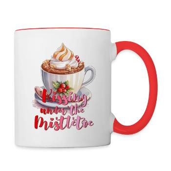 Kissing under the mistletoe xmas Christmas - Contrasting Mug - white/red - Right