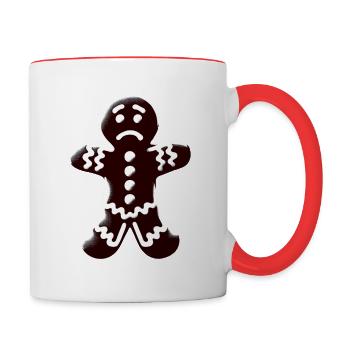 Schlecht gelaunter Lebkuchenmann Weihnachtsgebäck - Tasse zweifarbig - Weiß/Rot - Rechts