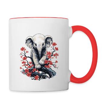 Éléphant floral - Mug contrasté - blanc/rouge - Droite