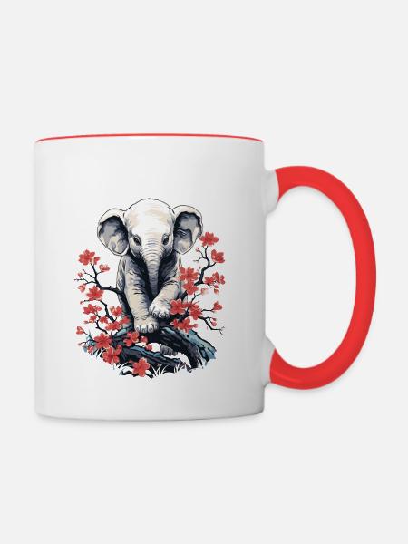 Floral Elephant - Tasse zweifarbig - Weiß/Rot