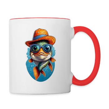 Drôle de poisson carpe koï avec lunettes de soleil et chapeau - Mug contrasté - blanc/rouge - Droite