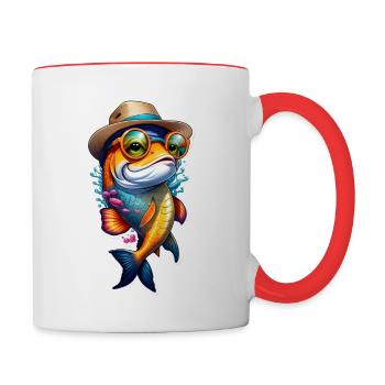 Drôle de poisson carpe koï avec lunettes de soleil et chapeau - Mug contrasté - blanc/rouge - Droite