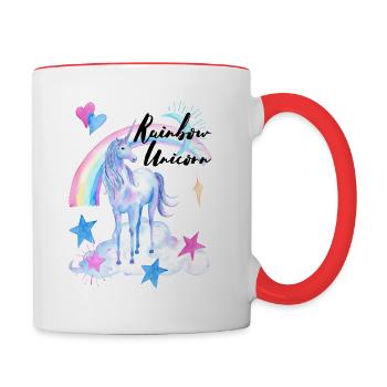 Rainbow Unicorn / Regenbogen Einhorn 20 4 - Tasse zweifarbig - Weiß/Rot - Rechts