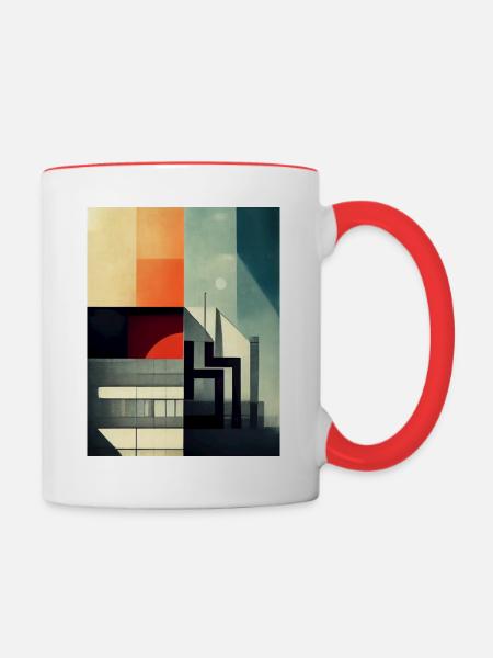 Pattern inspired by architecture in Bauhaus style - Contrasting Mug - white/red