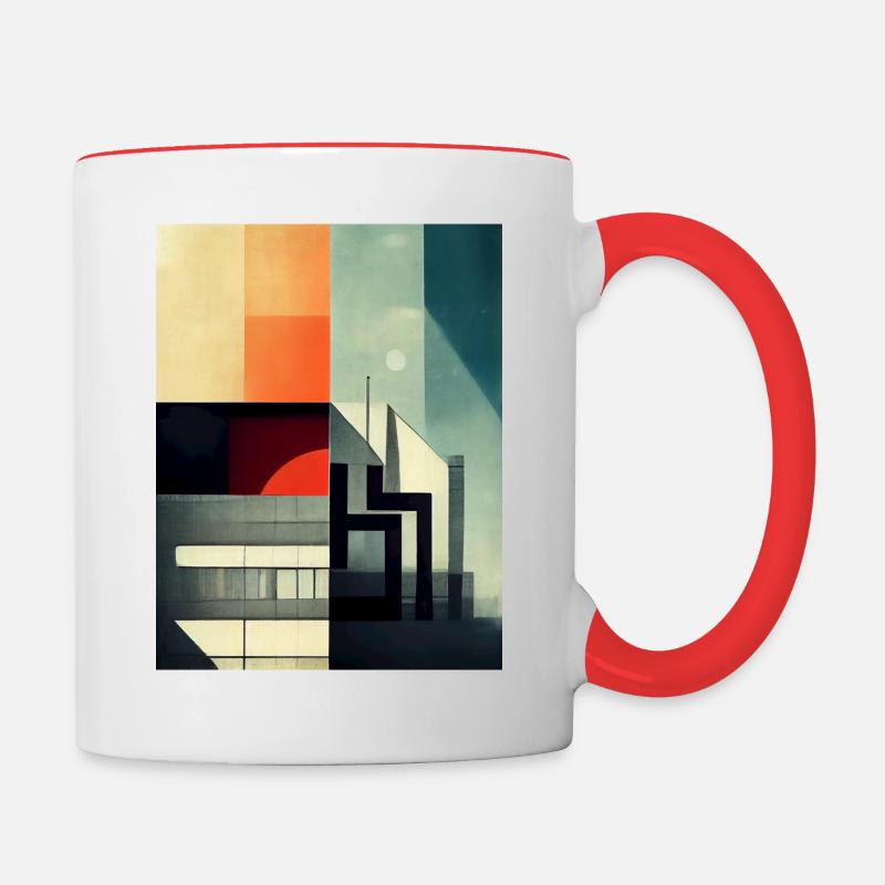 Pattern inspired by architecture in Bauhaus style - Contrasting Mug - white/red