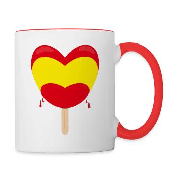 Flagge von Spanien mit Herz und Eis: - Tasse zweifarbig - Weiß/Rot - Rechts