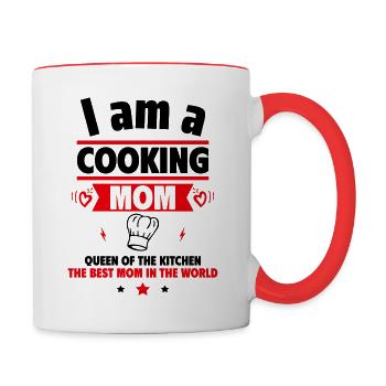 Maman cuisinière : Reine de la cuisine, cadeau de fête des mères - Mug contrasté - blanc/rouge - Droite