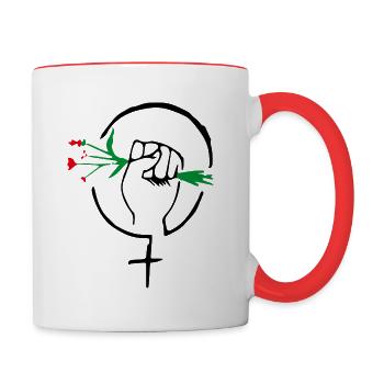 Signe femme, fleurs, oeillet, puissance de la femme - Mug contrasté - blanc/rouge - Droite