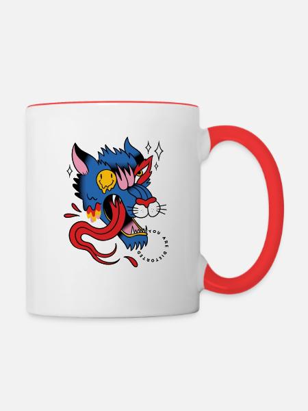 Trippy Wolf Tattoo - Tasse zweifarbig - Weiß/Rot