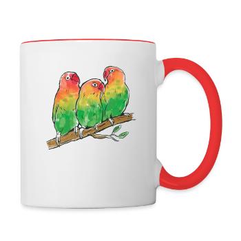 Perroquets aquarelles - Mug contrasté - blanc/rouge - Droite