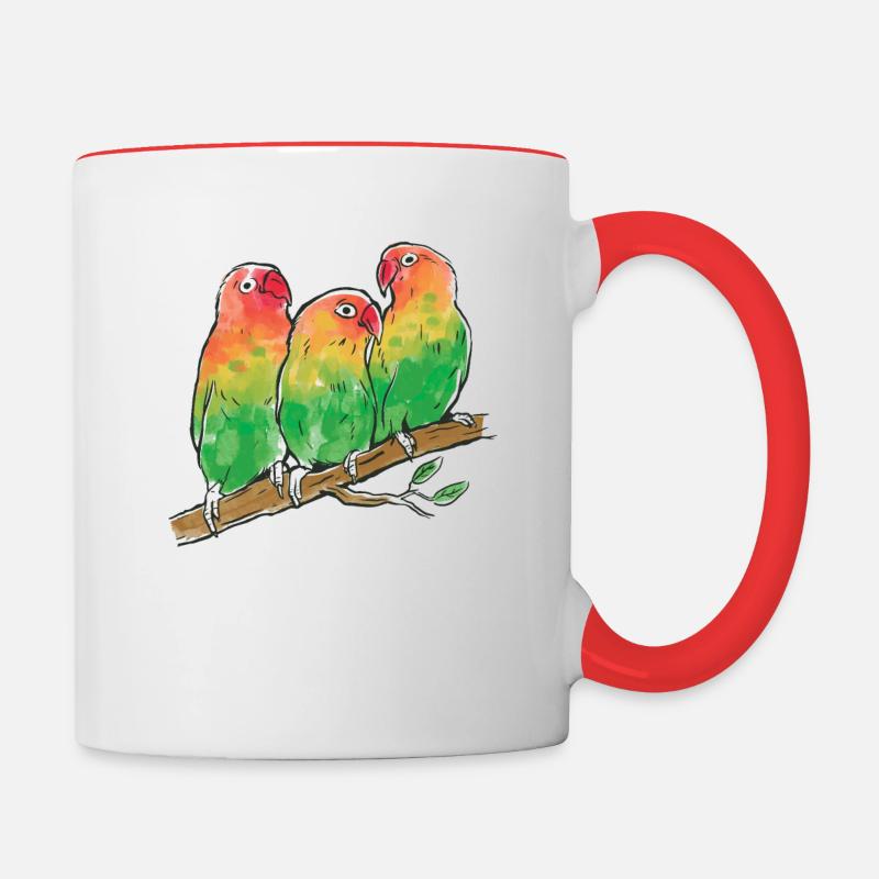 Perroquets aquarelles - Mug contrasté - blanc/rouge