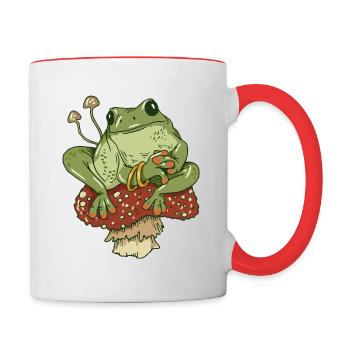 Grenouille aux champignons Mignon Cottagecore Esthétique - Mug contrasté - blanc/rouge - Droite