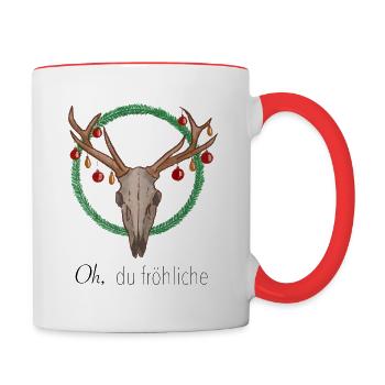 Oh, du fröhliche - Weihnachten Hirsch-Schädel - Tasse zweifarbig - Weiß/Rot - Rechts