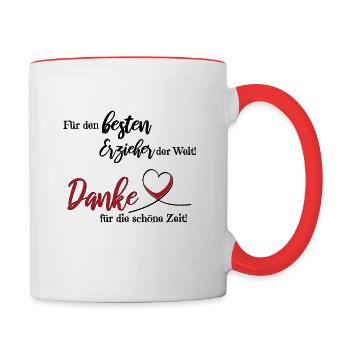 Bester Erzieher der Welt! Danke! - Tasse zweifarbig - Weiß/Rot - Rechts