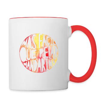 Einfacher als Mandarine schälen - Aquarell-Phrase - Tasse zweifarbig - Weiß/Rot - Rechts