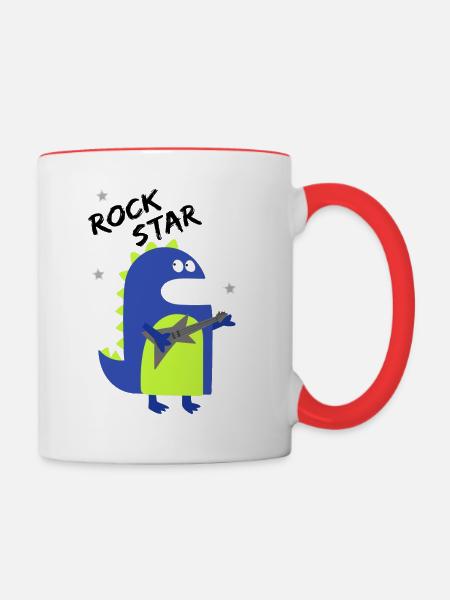 Rock Star Dinosaurier - Tasse zweifarbig - Weiß/Rot