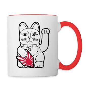 Maneki Neko « Rising Sun Flag » - Dark Contour - Mug contrasté - blanc/rouge - Droite