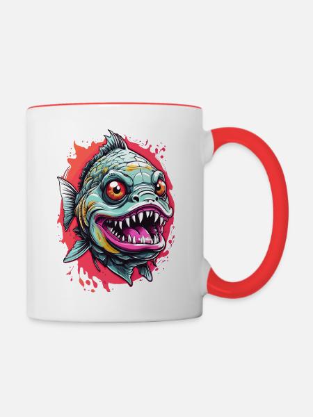 Piranha Fisch - Cool & Gefährlich - Tasse zweifarbig - Weiß/Rot