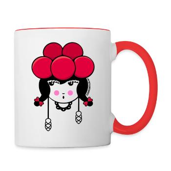 Fille de la Forêt-Noire avec des boucles d’oreilles // sur fond blanc - Mug contrasté - blanc/rouge - Droite