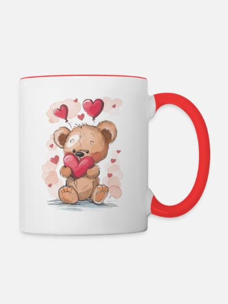 Niedlicher Bär - Tasse zweifarbig - Weiß/Rot