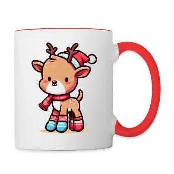 Cute Christmas reindeer in festive outfit - Contrasting Mug - white/red - Right