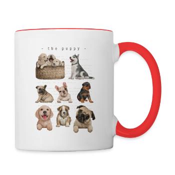 the cute puppy - at the dog groomer - Contrasting Mug - white/red - Right