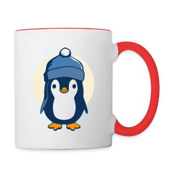 Weihnachtspinguin, Geschenk für Familie - Tasse zweifarbig - Weiß/Rot - Rechts