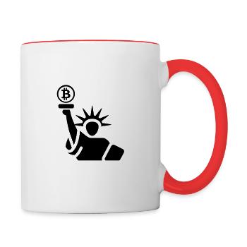 Bitcoin statue de la liberté - Mug contrasté - blanc/rouge - Droite