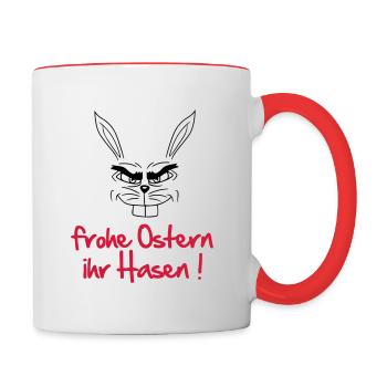 Frohe Ostern Happy Easter Hase Böse 2021 - Tasse zweifarbig - Weiß/Rot - Rechts