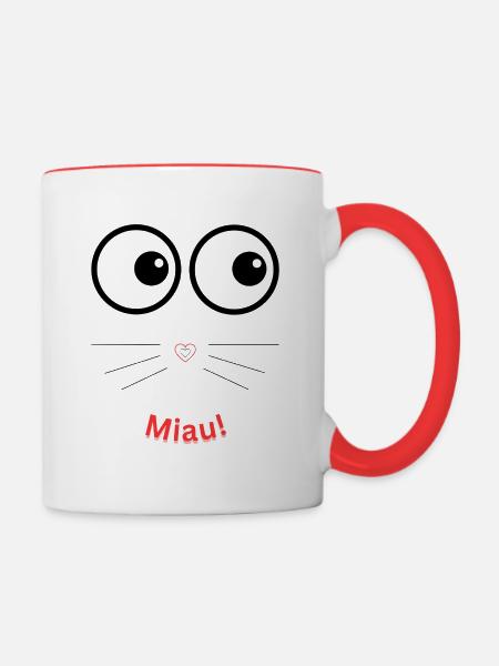 Miau! - Tasse zweifarbig - Weiß/Rot