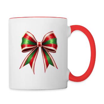 Weihnachtsgeschenk mit Zuckerrohrschleife - Tasse zweifarbig - Weiß/Rot - Rechts
