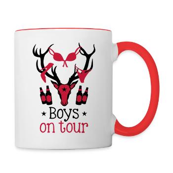 60 Macho Hirsch Geweih Boys on Tour Deer Männer - Tasse zweifarbig - Weiß/Rot - Rechts