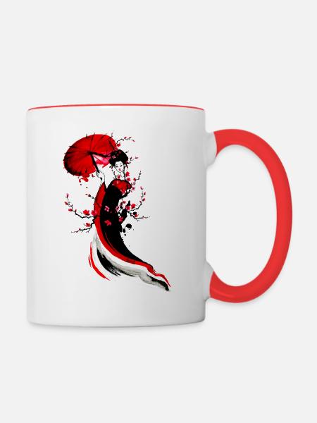Geisha - Tasse zweifarbig - Weiß/Rot