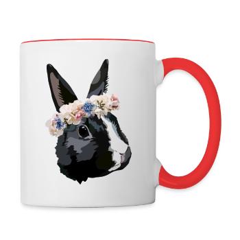 rabbit with flower wreath - Contrasting Mug - white/red - Right