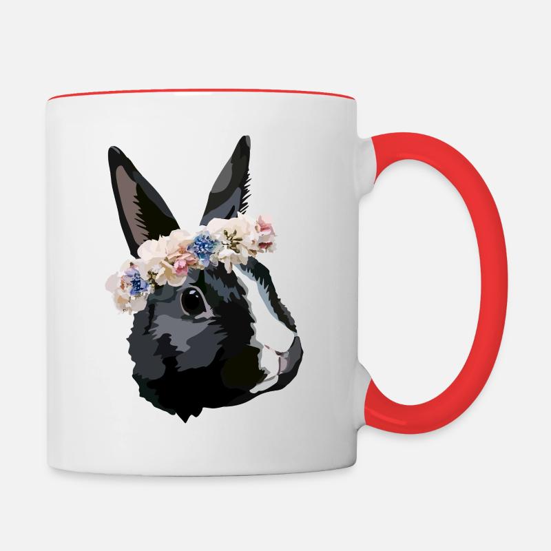 lapin avec couronne de fleurs - Mug contrasté - blanc/rouge