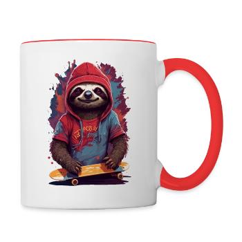Sloth cool freedom skater skateboard - Contrasting Mug - white/red - Right