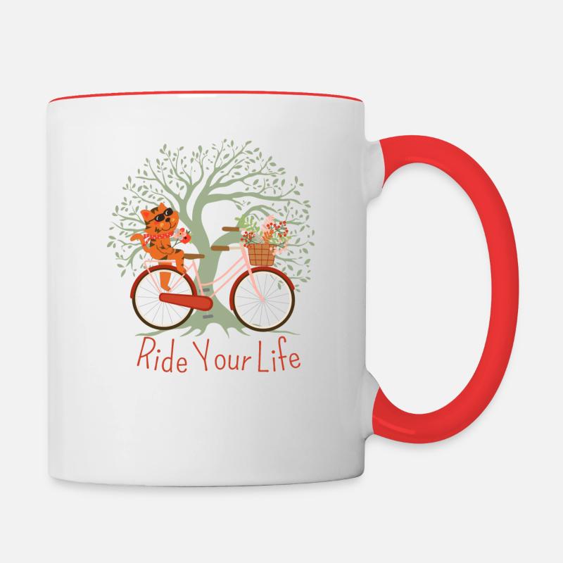 Fahre dein Leben mit der Katze - Tasse zweifarbig - Weiß/Rot