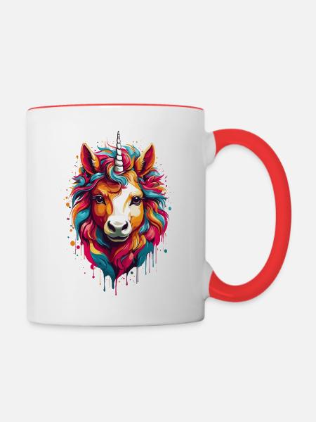 Buntes Einhorn-Pferdchen im Regenbogenrausch - Tasse zweifarbig - Weiß/Rot