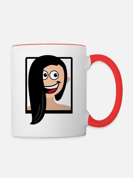 Lächelnde brünette Frau - Tasse zweifarbig - Weiß/Rot