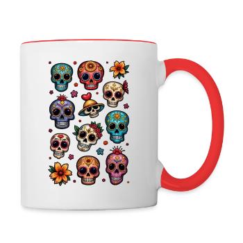 Tête de mort mexicaine - sugar skull - doodle - Mug contrasté - blanc/rouge - Droite