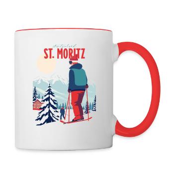 St. Moritz Switzerland Ski Skiing Winter Mountains Retro - Contrasting Mug - white/red - Right