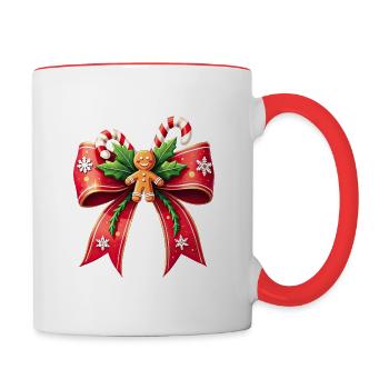 Weihnachtsgeschenk mit Zuckerrohrschleife - Tasse zweifarbig - Weiß/Rot - Rechts