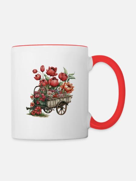 Blumenwagen - Tasse zweifarbig - Weiß/Rot