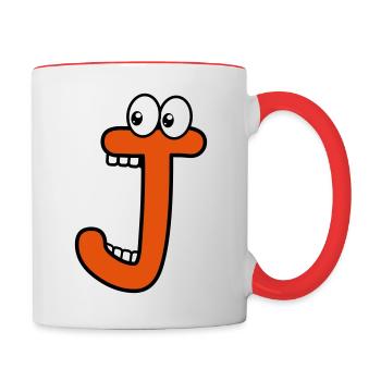 J - lettre J avec les yeux 👀 - Mug contrasté - blanc/rouge - Droite
