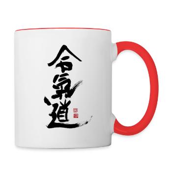 Aikido kanji Japanese martial art training - Contrasting Mug - white/red - Right