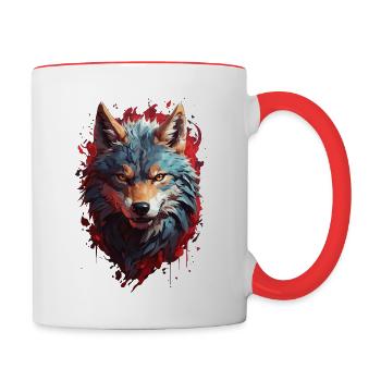 Loup Fenris sinistre, Loup mystique - Mug contrasté - blanc/rouge - Droite