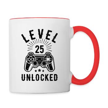 25. Geburtstag Geburtstagsgeschenk Gamer 25 Jahre - Tasse zweifarbig - Weiß/Rot - Rechts